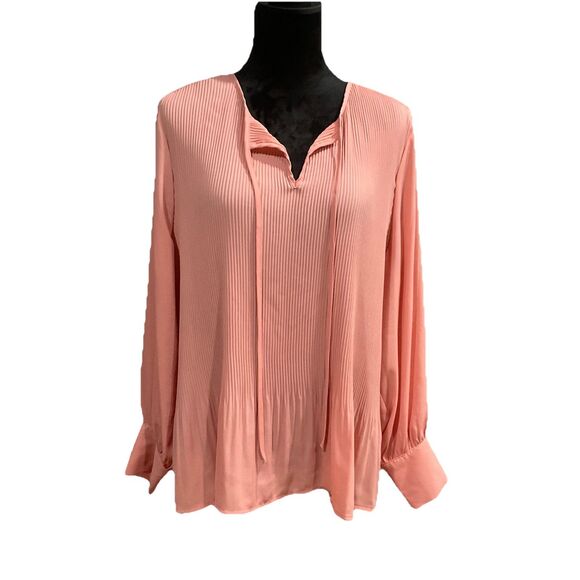 Simply Vera Vera Wang Women Pink Long Sleeve Blouse XL Pleated Chiffon Flowy - Picture 1 of 11